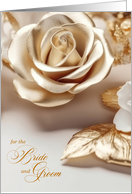 Wedding Congratulations Bride and Groom Gold Colored Rose card