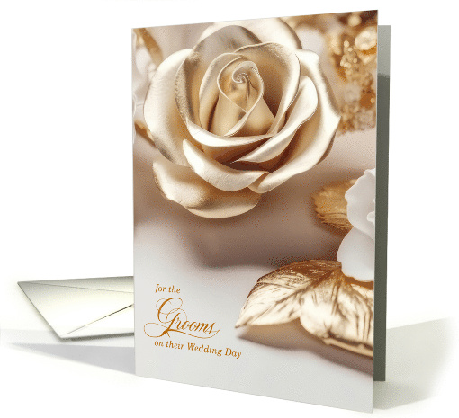 Two Grooms Gay Wedding Congratulations Gold Colored Rose card