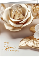 Two Grooms Gay Wedding Congratulations Gold Colored Rose card