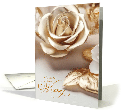 Wedding Attendant Request Gold Colored Rose card (1845644)