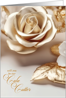 Will You be Our Cake Cutter Gold Colored Rose Wedding card