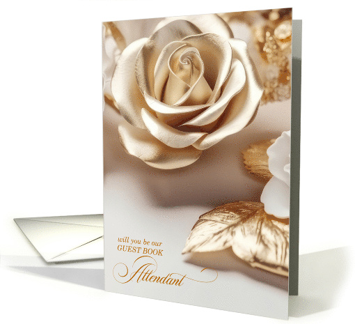Guest Book Attendant Request Gold Colored Rose Wedding card (1845656)