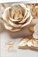 Maid of Honor Wedding Thank You Gold Colored Rose card