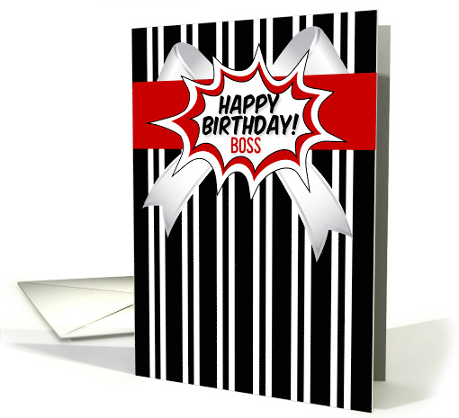 Boss Birthday Black White Stripes with Red Comic Book Style card