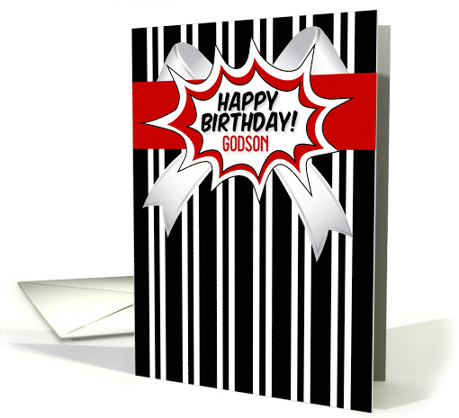 Godson Birthday Black White Stripes with Red Comic Book Style card