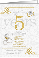 5th Wedding Anniversary Rings Roses and Gold NO REAL GLITTER card