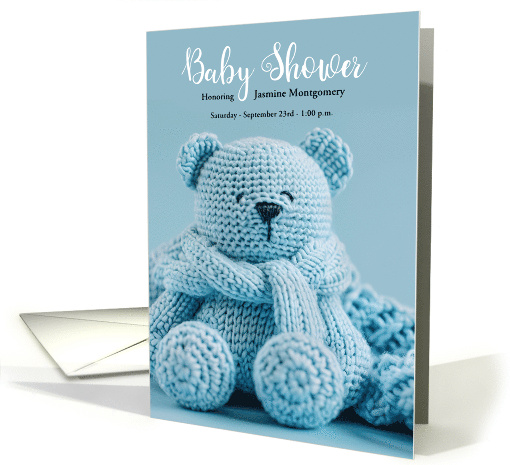 Baby Shower Invitation for Baby Boy Crochet Teddy Bear card (1857914)