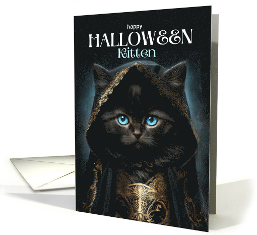 Happy Halloween Kitten Cute Black Cat in a Witch Cape card (1864992)