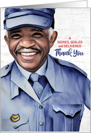 Thank a Mail Carrier African American Male Postal Worker card