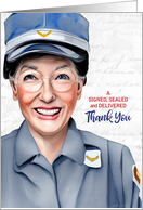 Thank a Mail Carrier White Female Postal Worker card