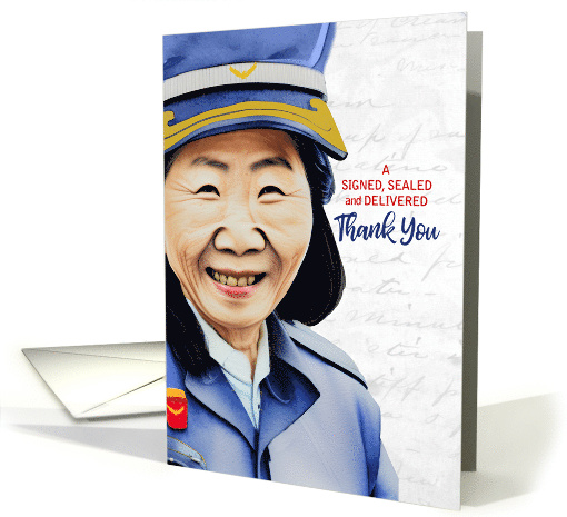 Thank a Mail Carrier Day Asian Female Postal Worker card (1866556)