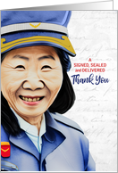 Thank a Mail Carrier Asian Female Postal Worker card