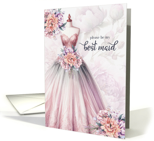 Best Maid Request Blush Pink Botanical Wedding card (1868162)