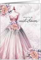 Maid of Honor Request Blush Pink Botanical card