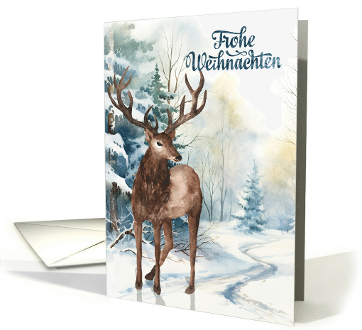 Frohe Weihnachten German Christmas Reindeer Winter Forest card