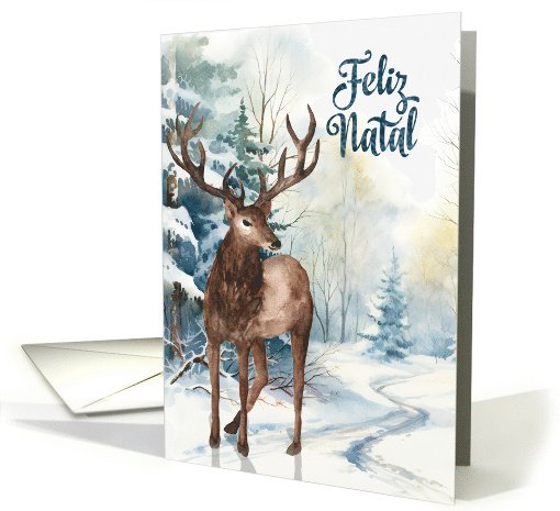 Feliz Natal Portuguese Christmas Reindeer Winter Forest card (1875012)