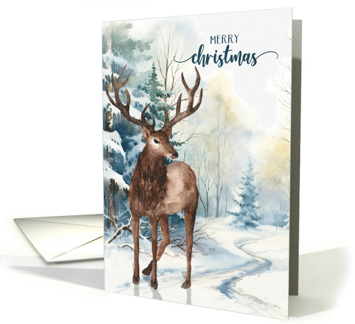 Merry Christmas Woodland Reindeer in a Winter Forest card (1875014)