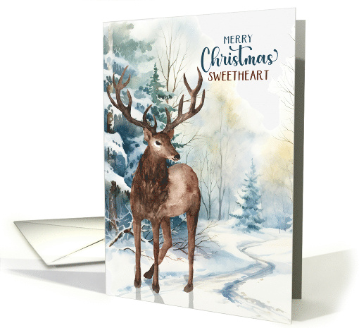 for Fiance Merry Christmas Woodland Reindeer in a Winter Forest card