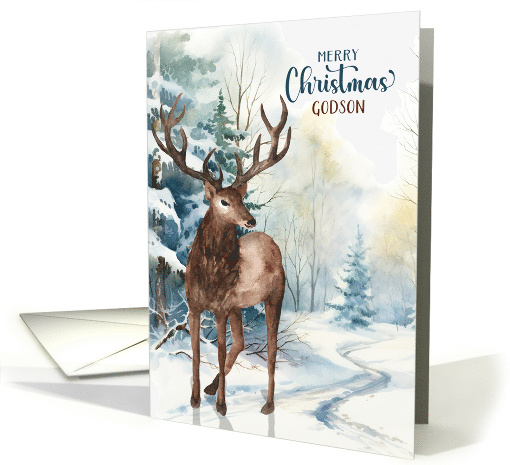 Godson Merry Christmas Woodland Reindeer Winter Forest card (1877656)