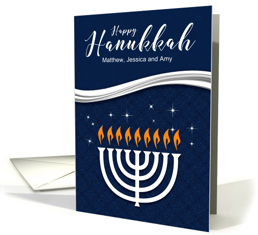 Custom Name Hanukkah Menorah Blue and White Any Relation card