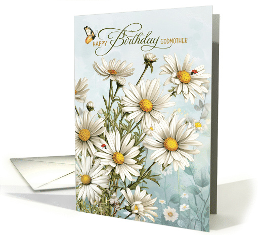 Godmother's Birthday Daisies with Butterflies and Ladybugs card
