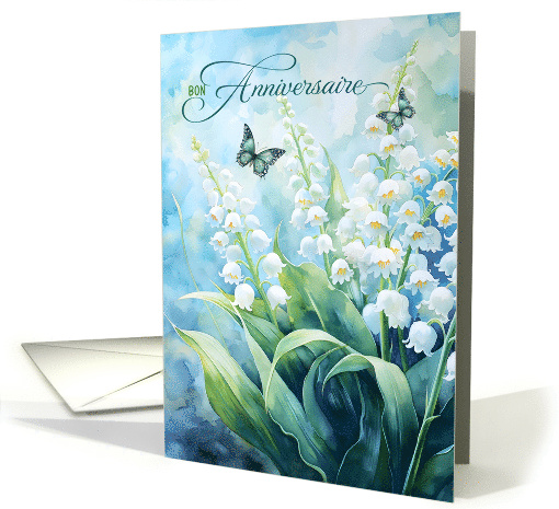 French Birthday Lily of the Valley Garden Bon Anniversaire card