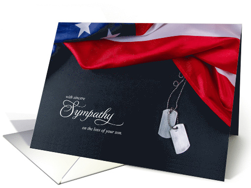 Loss of a Son Sympathy Military Dog Tags and American Flag card