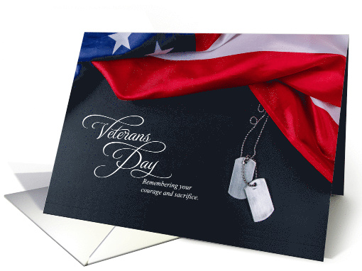 Veterans Day Military Dog Tags and American Flag card (1915438)