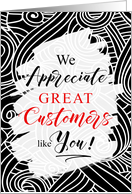 Customer Appreciation Business Black White and Red Swirls card