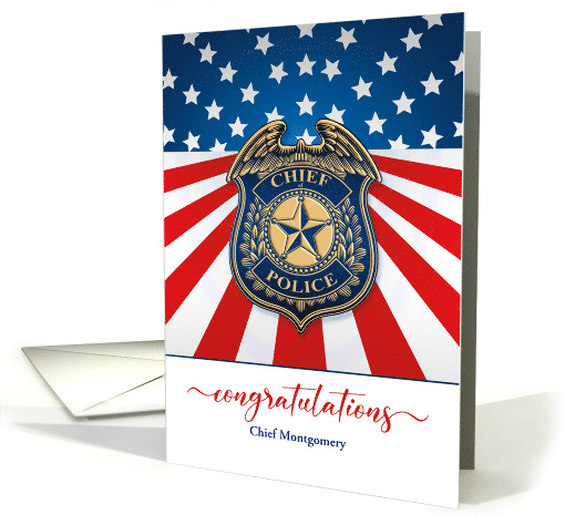 Chief of Police Promotion Shield with Stars Stripes Custom card