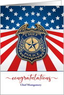 Chief of Police Promotion Shield with Stars Stripes Custom card