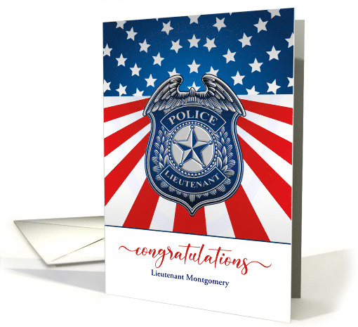 Police Lieutenant Promotion Shield with Stars Stripes Custom card
