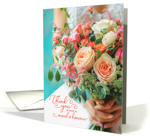Maid of Honour Thank You Spring Rose Bridal Bouquet card (1942594)