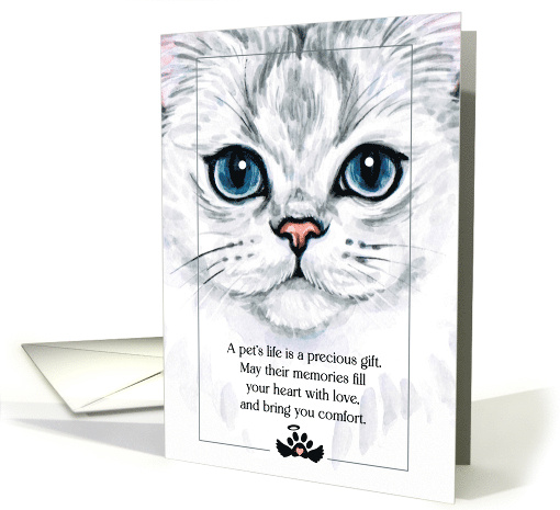 Loss of a Cat Pet Sympathy Blue and White Watercolor Sentimental card