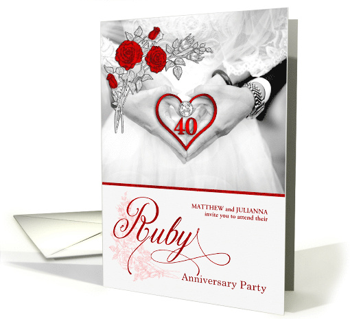 40th Ruby Anniversary Custom Party Invitation Red and Silver card