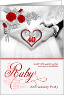 40th Ruby Anniversary Custom Party Invitation Red and Silver card