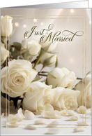 Just Married Announcement Faux Gold Leaf with Bride and Groom card