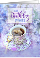 For Daughter’s Cup of Tea and Purple Flowers card