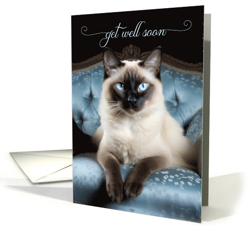 Get Well Soon Siamese Cat on a Blue Chair card (421450)