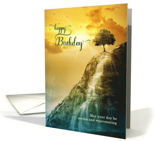 Happy Birthday Tree on a Mountain Waterfall card (424488)