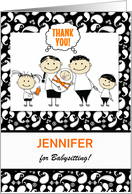 Babysitter Thank You Black and White Paisley Orange Custom card