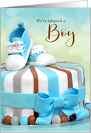 Adoption Announcement for Boy Blue and Brown Cake card