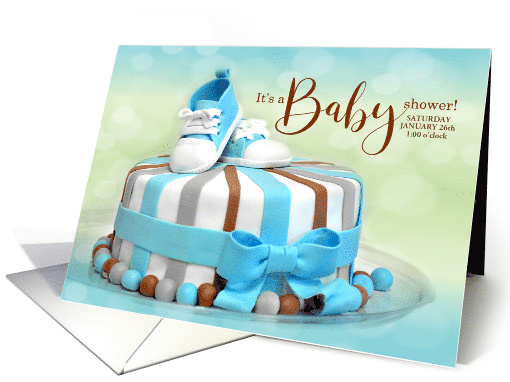 Baby Shower Invitation in Blue Green and Brown with Cake card (430599)