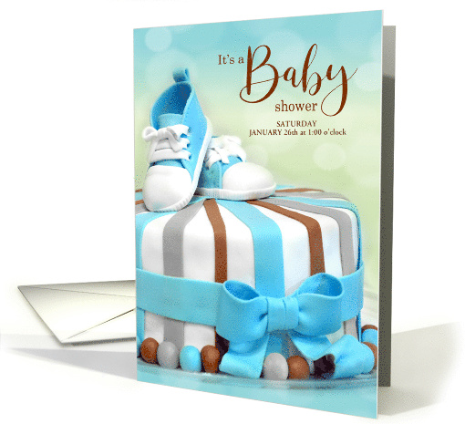 Baby Shower Invitation in Blue Green and Brown with Cake card (430599)