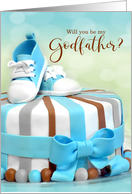 Will you be my Godfather Blue and Brown Cake card