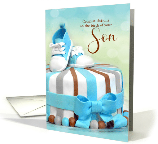 New Baby Congratulations Birth of a Son Blue and Brown Cake card