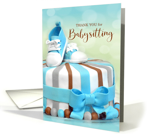 Babysitter Thank You in Blue and Brown Striped Cake card (430612)