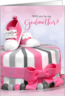 Will you be my Godmother Pink and Purple Cake card