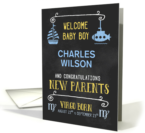 Virgo New Baby Aug 22 to Sep 23 Chalk Blue Custom Name card (430747)