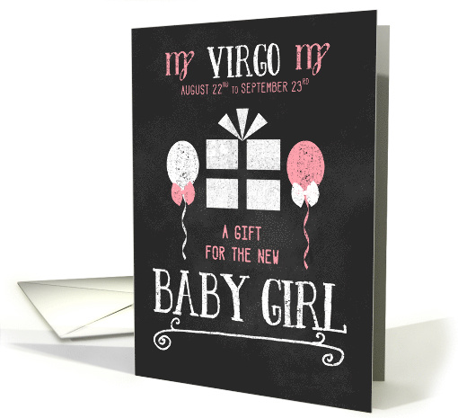 Gift for Baby Girl Virgo Chalkboard Theme Pink and White card (430779)